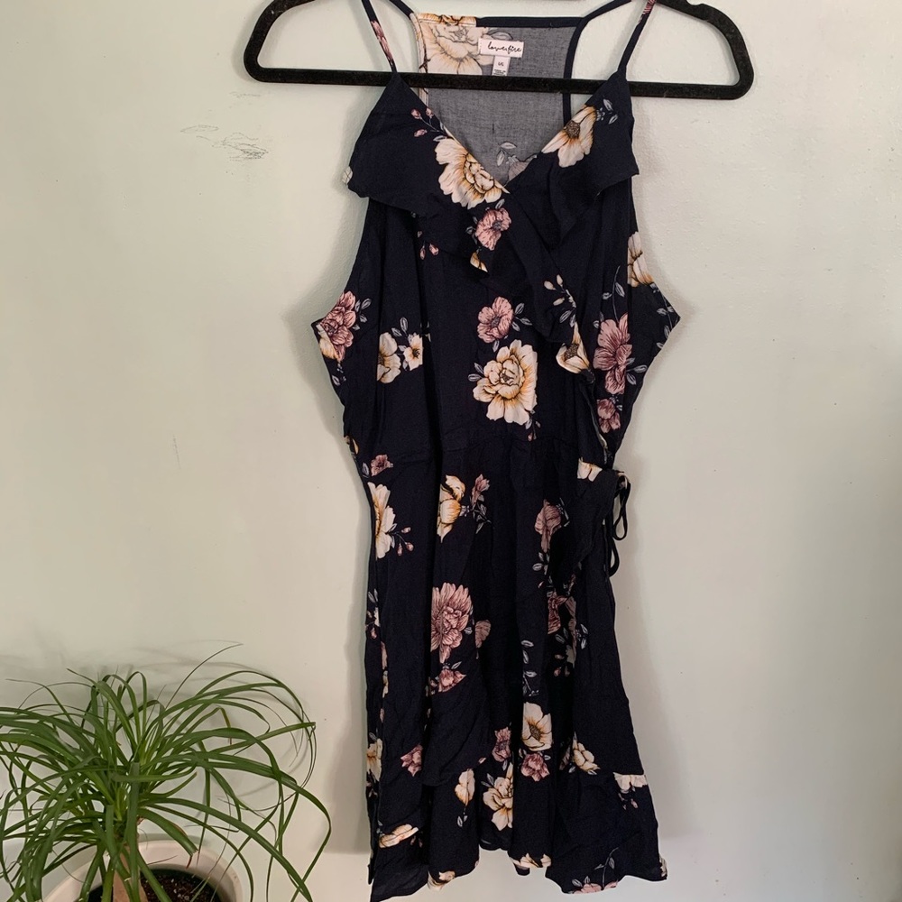 NWOT-Love, Fire-Floral Print FauxWrap Ruffle Dress